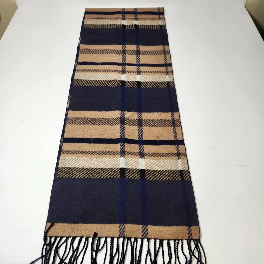 club room 100% silk scarf mens plaid flannel fringe preppy acedemia